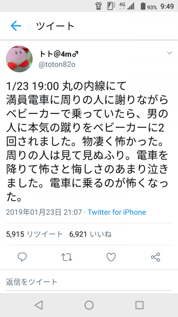 【画像】女さん「満員電車でベビーカーを男に２回も本気蹴りされた。男の人は本当に怖いｗｗｗｗｗｗ」